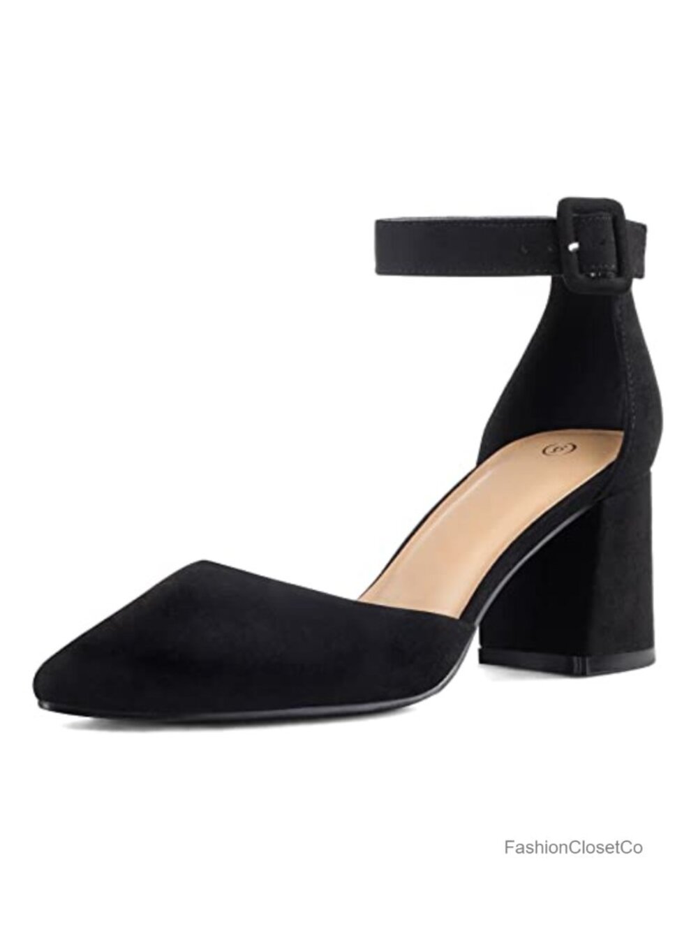Women's Pointed Toe Pumps Ankle Strap Chunky Block Heel Dress Shoes
